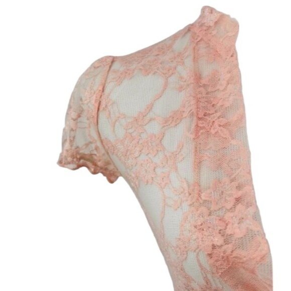 VTG Peach Sheer Lace Top | Coquette Boho Indie Sleaze Fairycore Balletcore Siren - Picture 3 of 13